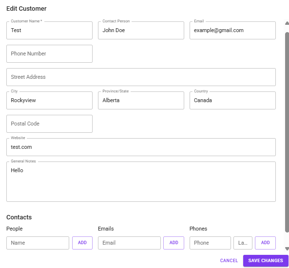 CRM customer profile screen